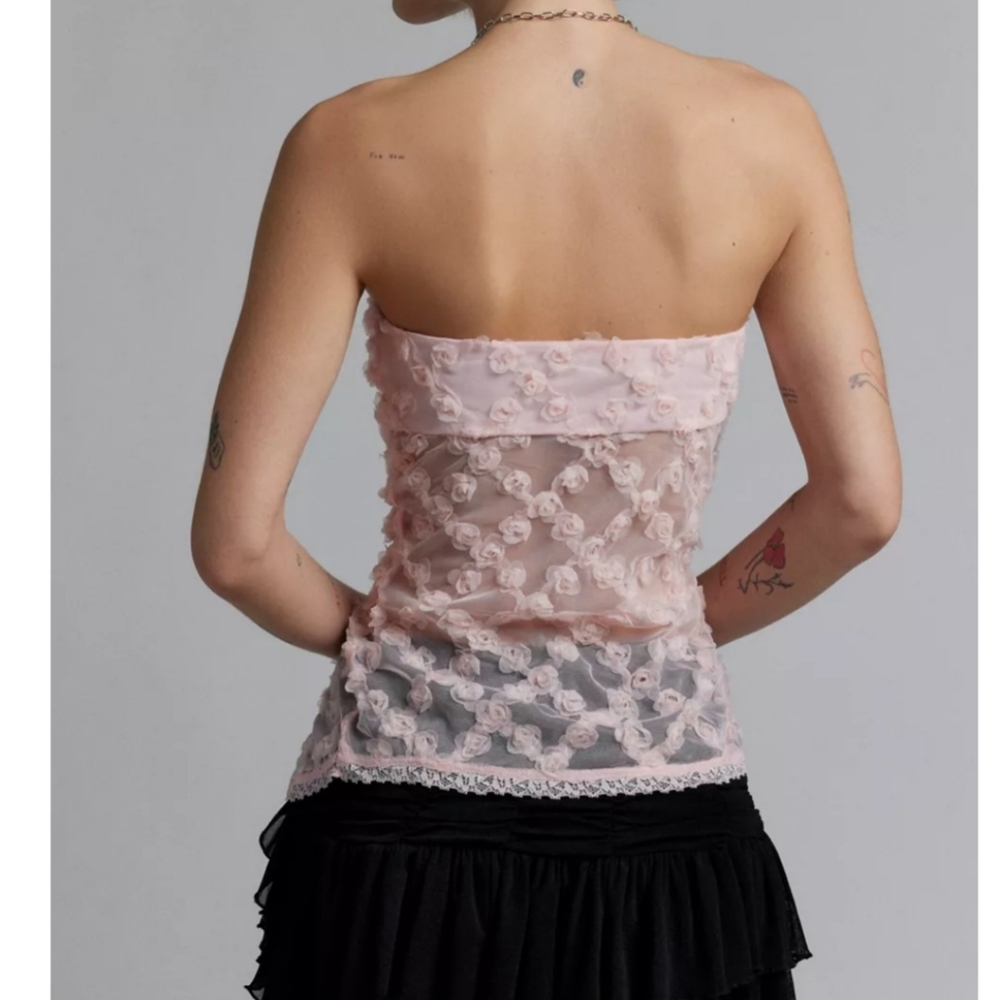 Urban Outfitters NWT Pink Lace Assymetrical Tank Top - Picture 3 of 3